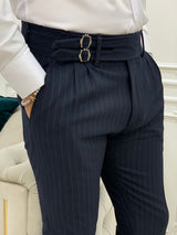 Navy Blue Buckled Canvas Trousers