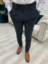 Black Buckled Canvas Trousers