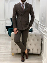Brown Italian Style Slim Fit Double Breasted Suit