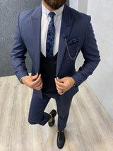 Navy Blue Plaid Slim Fit Suit