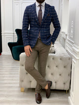 Navy Blue Men's Slim Fit Single Jacket