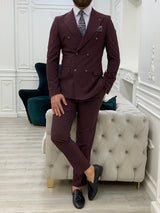 Burgundy Italian Style Slim Fit Double Breasted Suit