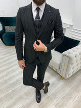 Black Slim Fit Wool Suit