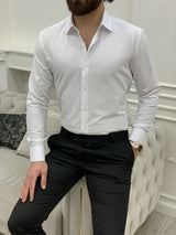 White Dobby Italian Collar Shirt