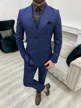 Blue Slim Fit Striped Double Breasted Suit
