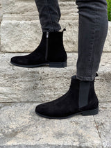 Black Suede Leather Chelsea Boots