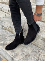 Black Suede Leather Chelsea Boots