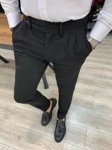 Black Buckled Canvas Trousers