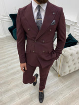 Burgundy Italian Style Slim Fit Double Breasted Suit
