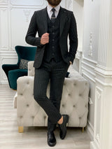 Black Slim Fit Wool Suit