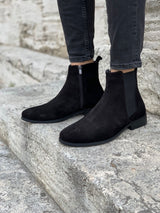 Black Suede Leather Chelsea Boots