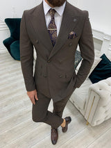 Brown Italian Style Slim Fit Double Breasted Suit