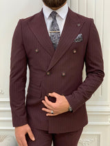 Burgundy Italian Style Slim Fit Double Breasted Suit