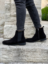 Black Suede Leather Chelsea Boots