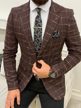 Burgundy Men's Slim Fit Single Jacket