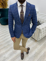 Blue Men's Slim Fit Single Jacket