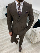 Brown Italian Style Slim Fit Double Breasted Suit