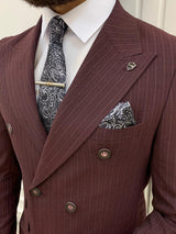 Burgundy Italian Style Slim Fit Double Breasted Suit