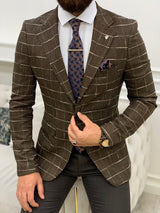 Brown Men's Slim Fit Single Jacket