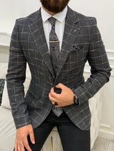 Gray Men's Slim Fit Single Jacket