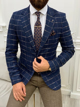 Navy Blue Men's Slim Fit Single Jacket