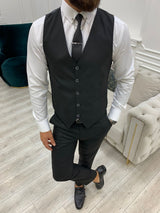 Black Slim Fit Striped Suit