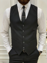 Black Slim Fit Striped Suit