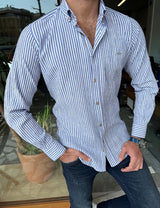 Striped Cotton Satin Slim Fit Shirt