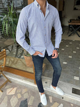 Striped Cotton Satin Slim Fit Shirt