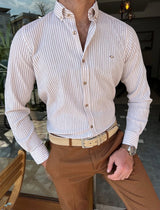 Striped Cotton Satin Slim Fit Shirt
