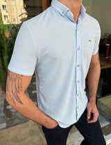 Slim Fit Self Patterned Button Collar Short Sleeve Shirt