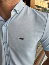 Slim Fit Self Patterned Button Collar Short Sleeve Shirt