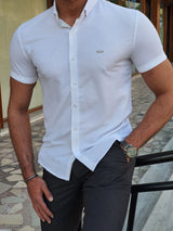 Slim Fit Self Patterned Button Collar Short Sleeve Shirt