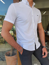 Slim Fit Self Patterned Button Collar Short Sleeve Shirt