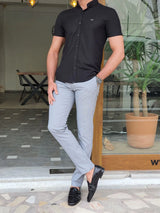 Slim Fit Self Patterned Button Collar Short Sleeve Shirt