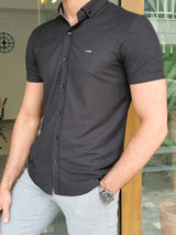 Slim Fit Self Patterned Button Collar Short Sleeve Shirt