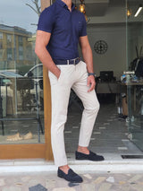 Slim Fit Self Patterned Button Collar Short Sleeve Shirt