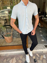 Slim Fit Self Patterned Button Collar Short Sleeve Shirt