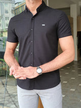 Slim Fit Self Patterned Button Collar Short Sleeve Shirt