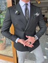 Double Breasted Swallow Collar Slim Fit Jacket