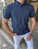 Polo collar Self Patterned T-shirt