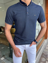 Polo collar Self Patterned T-shirt