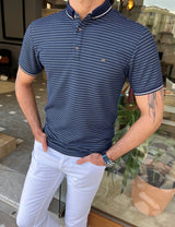 Polo collar Self Patterned T-shirt