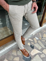 Slim Fit Stripe Detailed Fabric Trousers