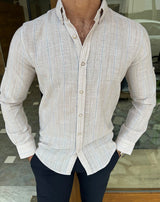 Slim Fit Striped Baby Collar Shirt