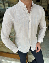 Slim Fit Striped Baby Collar Shirt