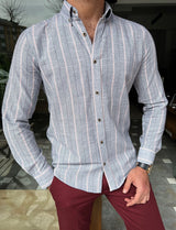Slim Fit Striped Baby Collar Shirt
