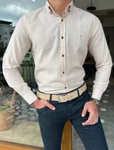 Slim Fit Square Patterned Long Sleeve Shirt