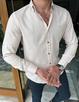 Slim Fit Square Patterned Long Sleeve Shirt