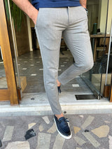 Slim Fit Fabric Trousers with Side Pockets
